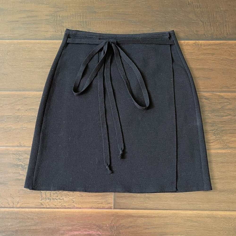 CREOLA Womens Black Wrap Tie Virgin Wool Skirt Made in Italy Waist 25"